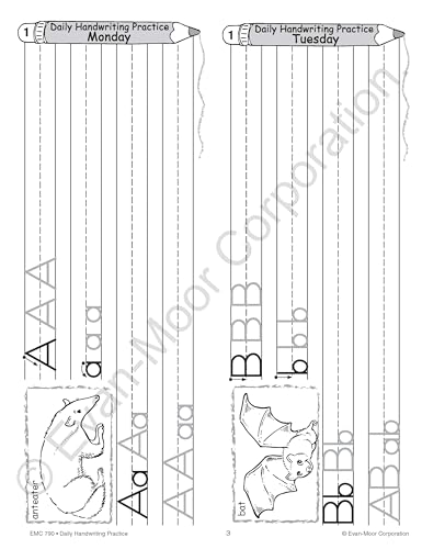 Evan-Moor Daily Handwriting Practice Traditional Manuscript, Kindergarten-Grade 6, Homeschooling and Classroom Resource Workbook, Penmanship, Writing, Letter Placement, Spacing, Alphabet Synonyms
