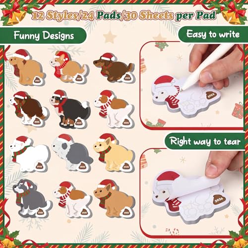 Yinder 24 Pads Christmas Cute Sticky Notes Fun Kawaii Dog Poop Sticky Notes Pads Bulk Cartoon Memo Self Adhesive Gift for Valentines Veterinary Office School Tab Party Supplies - style: Dog Poop