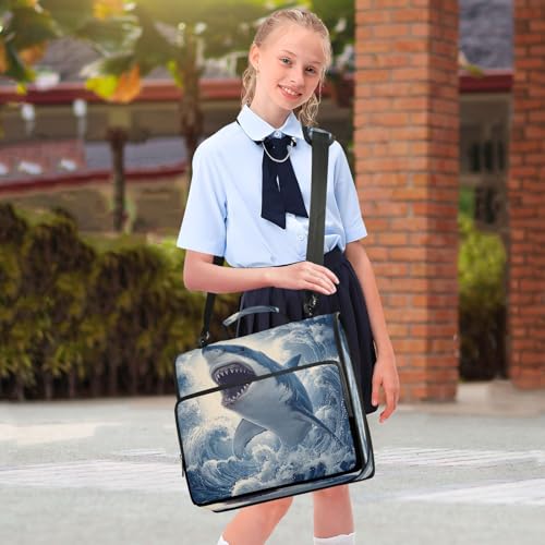 3 Ring Zipper Binder Ocean Wave Shark Binders Bag with Shoulder Strap 500 Sheets Paper Organizer Trapper Keeper Documents Storage File Folder for School Office - color: A2398