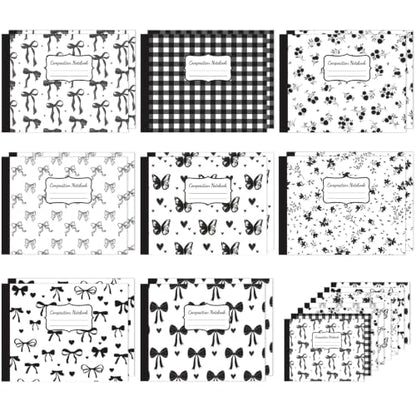 16 Pack Mini Composition Notebooks Bulk College Ruled 7.4'' x 4.7'' Black Bow Half Size Composition Books 80 Pages Small Pocket Journal Books Back to School Gift for Student Teacher Office Supplies - color: Black Bow