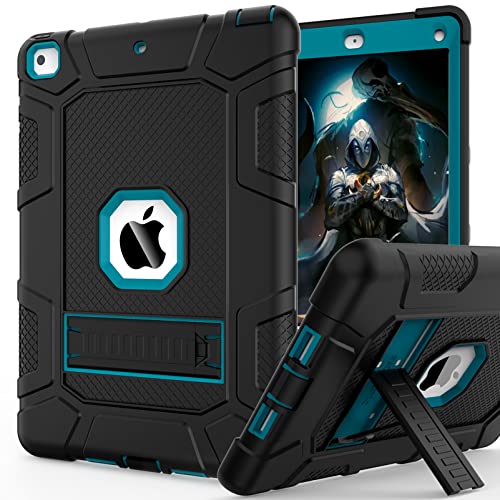 iPad 6th Generation Cases, iPad 5th Generation Case, iPad Air 2 Case, iPad 9.7 Case, Shockproof Rugged Drop Protection Cover Built with Kickstand for iPad 9.7'' A1893/A1954/A1822/A1823 - color: Black+Dark blue
