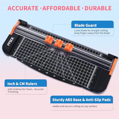 A4 Black Paper Cutter Slider 12 Inch Titanium Straight Paper Trimmer, Paper Cutter for Classroom Scrapbooking Cutter, Papercraft Supplies - color: Black