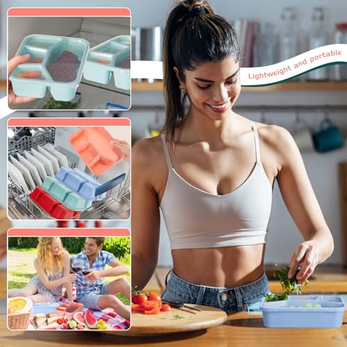 Honeydak 5 Pack Snack Containers 4 Compartment Bento Snack Boxes Reusable Lunchable Containers with Lids Divided Meal Prep Lunch Food Storage Box for School Work Travel(Melon,Mixed) - color: Melon, style: Mixed