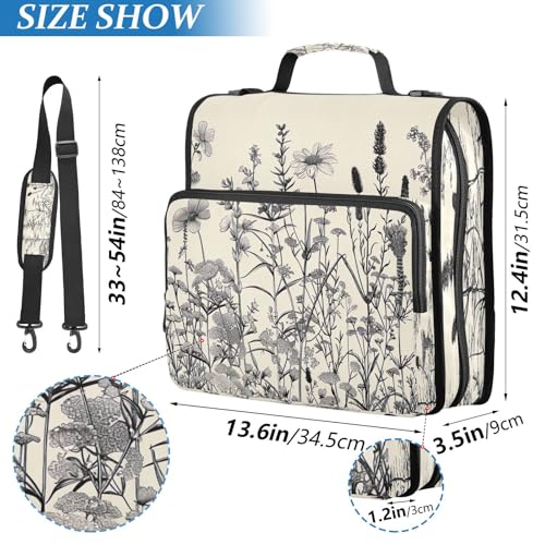 Wild Bushes Zipper Binder 3 Ring with Shoulder Strap and Handle Multiple Pockets Expanding File Folder Organizer