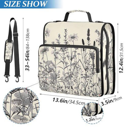 Wild Bushes Zipper Binder 3 Ring with Shoulder Strap and Handle Multiple Pockets Expanding File Folder Organizer