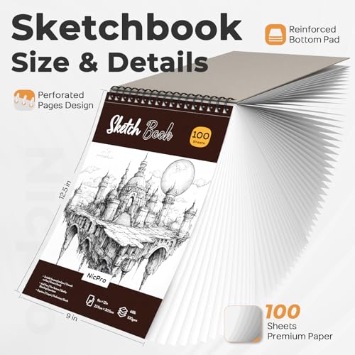 Nicpro 37PCS Art Drawing Supplies Kit, Metal Mechanical Pencil Set 0.5, 0.7, 0.9 & 2mm, 100 Sheets 9x12 Sketch Book, 288PCS Leads, School Supplies Drawing Kit for Artist Adults Teens Kids Sketching - size: 37