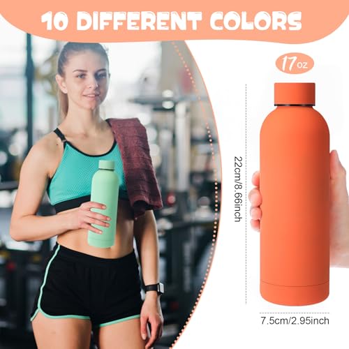 Bokon 10 Pcs Stainless Steel Water Bottle Bulk Teacher Employee Appreciation Gifts School Double Layer Vacuum 17 oz Small Mouth Sport Insulated Metal Reusable Flask Leakproof Lid - color: Trendy Color