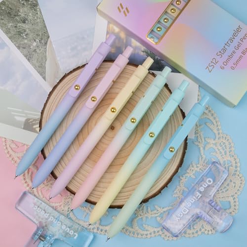 YOXMJDB Gel Pens, 6 Pcs 0.5mm Fine Point Smooth Writing Pens Japanese Cute Pens, High-End Series Black Ink Pens for Journaling Note Taking, School Office Supplies for Women Men (6 Pcs Ombre) - color: 6 Pcs Ombre