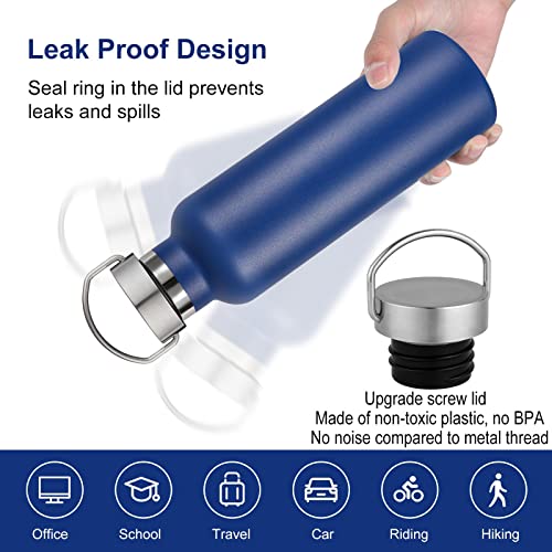 Neihepal 20 oz Insulated Water Bottles Bulk 4 Pack,Stainless Steel Double Wall Sport Bottle with Lid of Handle,Metal Reusable Thermoses Flask with Cup Cap for School,Hikers,Gift (Navy,Set of 4) - color: Navy