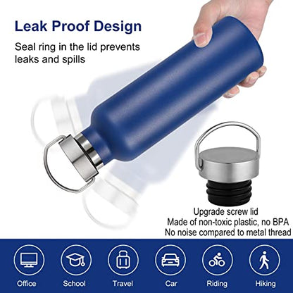Neihepal 20 oz Insulated Water Bottles Bulk 4 Pack,Stainless Steel Double Wall Sport Bottle with Lid of Handle,Metal Reusable Thermoses Flask with Cup Cap for School,Hikers,Gift (Navy,Set of 4) - color: Navy