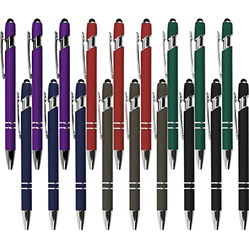 Oddmoal Ballpoint Pen with Stylus Tip, Soft Touch Click Metal Pen, 1.0mm Medium Point, Black Ink, 18 Count(6 Colors) - color: 6 Colors - 18 Pens