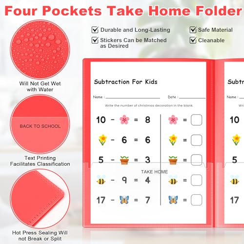 Henoyso 24 Pcs Plastic Folders with Clear Front Pockets Heavy Duty Take Home Back to School Pockets Homework Folders for School Students Parent Teacher Classroom Communication (Red) - color: Red