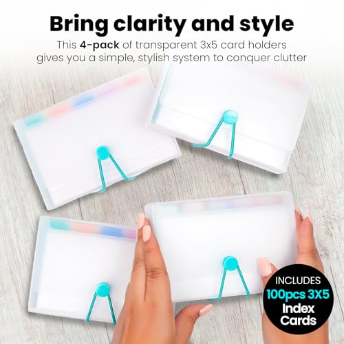 Yoobi Index Legal Dividers Card Holder Set 3x5 – Pack of 4 with Storage Cases & Tab Dividers – Holds 100 Cards Each – Colorful Note Card Organizer for Students, Teachers & Office Use