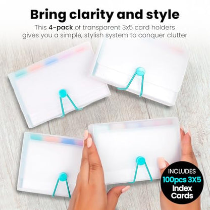 Yoobi Index Legal Dividers Card Holder Set 3x5 – Pack of 4 with Storage Cases & Tab Dividers – Holds 100 Cards Each – Colorful Note Card Organizer for Students, Teachers & Office Use