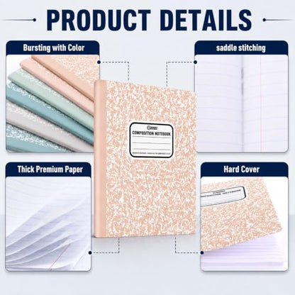 gisgfim 12 Pack Bulk Composition Notebook Wide Ruled, 12 Different Vibrant Colors, 96 Pages (48 Sheets), 9-3/4 x 7-1/2" Hard Cover Journal Notebooks for Studentsd,Classroom and Office(Boho) - color: Boho