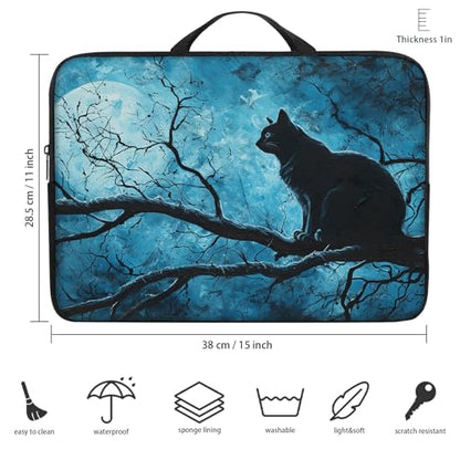 Laptop Sleeve Bag with Handle Computer Protective Soft Cover Case for 14 Inch 13 Inch Laptop,Black Cat on Tree - color: Black Cat on Tree