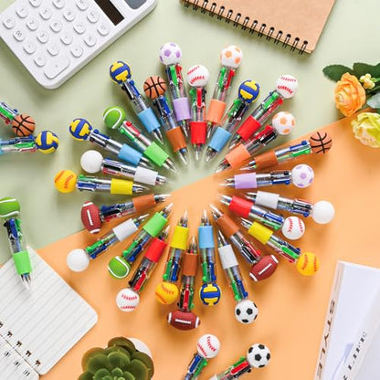 LiYiQ 25Pcs Sports Party Favors Multicolor Pen in One Cartoon Cute Fun 4-in-1 Cute Pens Bulk Kawaii Soccer Football Basketball Baseball Shape Cool Ballpoint Pens Fun Gifts - style: Sports
