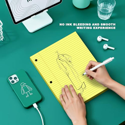 Yellow Note Pads 8 X 10.5 Loose Leaf Paper, 120Sheets, 3 Hole Punched Lined Paper, College Ruled 8 X 10.5 Notebooks, 10-1/2" X 8 Binder Writing Pads, Filler Paper for Office, School Supplies - style: Yellow-1 Pack