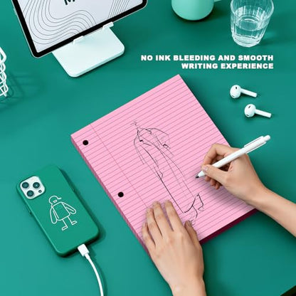 Pink Note Pads 8 X 10.5 Loose Leaf Paper, 120Sheets, 3 Hole Punched Lined Paper, College Ruled 8 X 10.5 Notebooks, 10-1/2" X 8 Binder Writing Pads, Filler Paper for Office, School Supplies - style: Pink-1 Pack