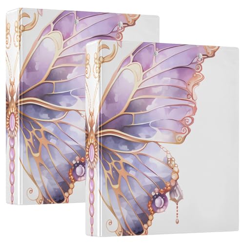 3 Ring Binder Butterflies Purple Butterfly 1.5 inch Binders Three Ring Binders with Clipboard Fit 8.5'' x 11'' Paper 3 Interior PVC Clear Pockets for Office Supplies - color: Multi8, size: 1 Pack