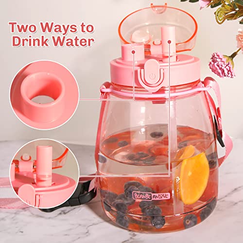 Pink Cute Water Bottles, Upgrade 45oz Water Bottles, Photo Artifact with Shoulder Strap, Suitable for Travel - color: Pink