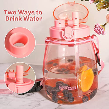 Pink Cute Water Bottles, Upgrade 45oz Water Bottles, Photo Artifact with Shoulder Strap, Suitable for Travel - color: Pink
