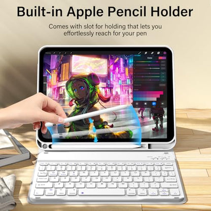 kenke for iPad 11/10th Gen Case with Keyboard 11/10.9 inch 2025 A16/2022, Detachable Wireless Bluetooth Keyboard Case Thin & Light with Built-in Left Side Pencil Holder, White Square Keycaps (Gray) - color: Gray-1