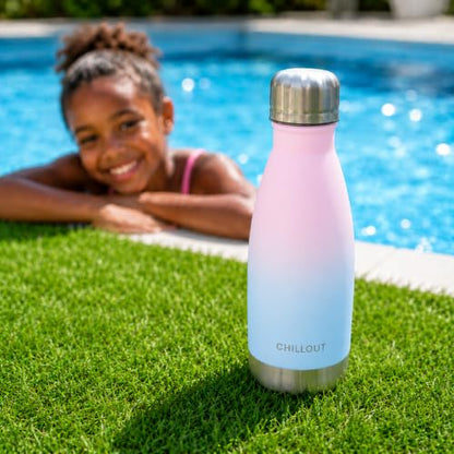 CHILLOUT LIFE 12oz Kids Insulated Stainless Steel Water Bottle, Leak Proof | Small Metal Water Bottle, Keeps Drinks Cold 24H & Hot 12H, Leak-Proof Screw Lid, Perfect for School, Travel & Sports - color: Cotton Candy