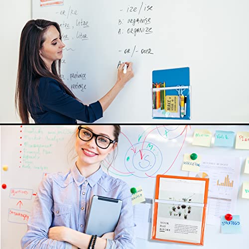 Karenhi 16 Pcs Magnetic File Holder Magnetic Pockets Folders for Whiteboard Magnet Paper Holder Dry Erase Marker Storage Fridge Pocket Storage Planner Mail Organizer for Refrigerator Classroom Office