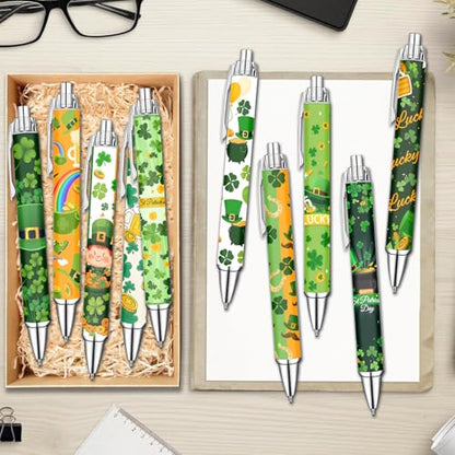Idealmuzik Green Theme Ballpoint Pens Set of 10 – Shamrock & Lucky Clover Design with Smooth Black Ink – Inspired Pens for Office, Home, Party Favors, and Gifts - style: St. Patrick's Day
