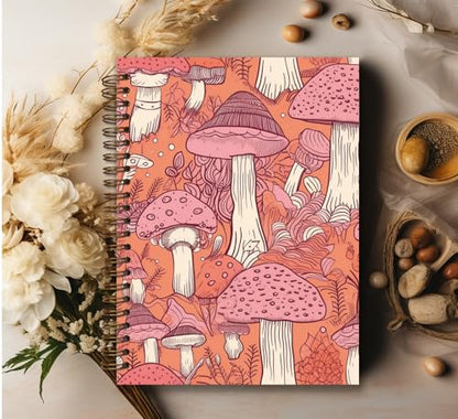 Trendy Preppy Pink Mushroom Spiral Notebook Journal,Mushroom Notebook Journal for Teen Girls Student Teacher,College Ruled Hardcover Notebook Journals for Office Desk Accessories - color: Pink