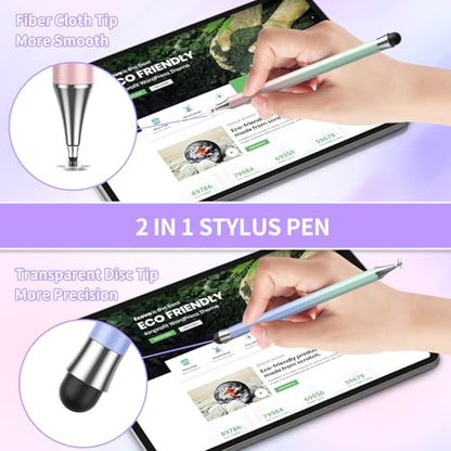 Stylus Pen for Touchscreen (4Pcs), 2 in 1 Stylus Pen for iPad, High Precision and Sensitivity Rubber Tips and Disc Compatible with iPad/iPhone/Android Tablets and All Touch Screens Devices (Light)