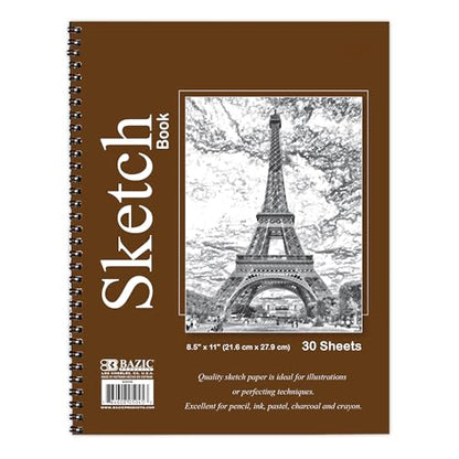 BAZIC Products Sketch Book, Side Bound, 8.5 x 11 in, 30 Sheets, 48-Case | 30-sheet spiral sketch book, smooth drawing paper for sketching, shading - color: 30 Sheets - 8.5"x11", size: 48-Pack
