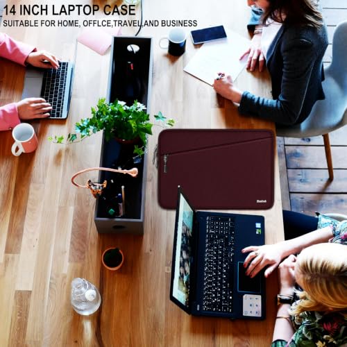 Laptop Case 14 inch, Traveling Water Resistant Laptop Sleeve with Pocket, Shockproof Protective Carrying Notebook Cover Compatible for 14 Inch MacBook Air/Pro, HP, Lenovo, Dell, ASUS, Wine Red - color: Wine Red, size: 14 Inch