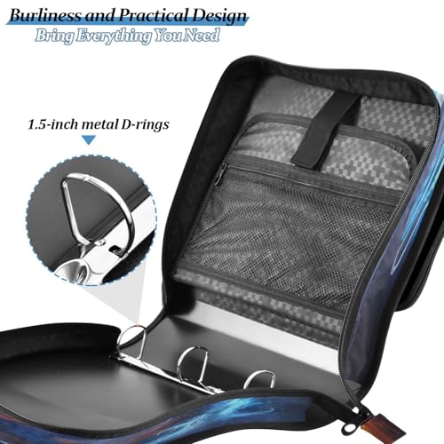 Caikeny 3 Ring Zipper Binder Fantasy Ice Fire Dragon 1.5 inch Binders Bag Blue Red with Shoulder Strap and Handle Expanding File Pockets - color: Multicolored 1z2.2