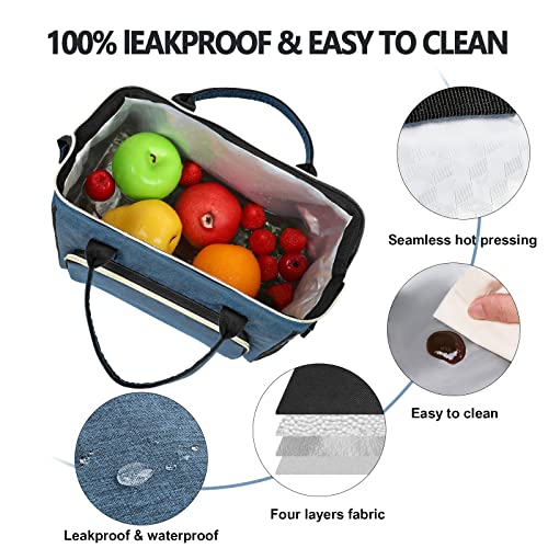 IDEATECH Large Insulated Lunch Bag for Men, Blue, Reusable Cooler Bag with Pockets, Leakproof and Insulation - color: Blue