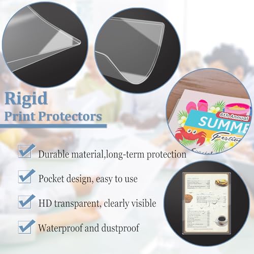 ELEMGULY Rigid Print Protectors, 7 Pack 8.5 x 11'' Plastic Clear Page Sheet Protectors, Hard Paper Page Sleeves for Document, Paper, Picture, Photo