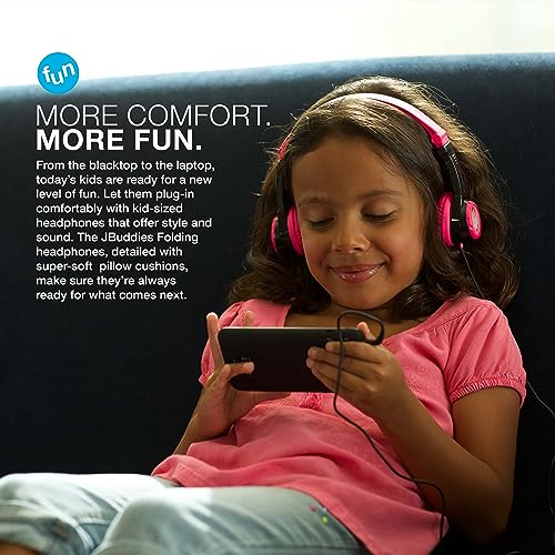 JLab JBuddies Folding Kids Wired Headphones with Volume limiting and Noise Isolation, Pink - color: Black/Pink, style: Folding