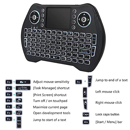 BL Mini Wireless Keyboard with Touchpad and Mouse Combo, Backlit Handheld Keyboard Remote for Android TV Box Smart TV PC HTPC Laptop Tablet Projector PS3 Raspberry Pi Windows Mac XBox, with USB Dongle