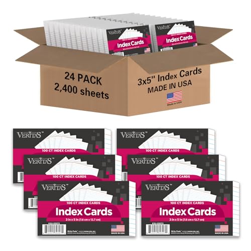 WritePads Index Cards Bulk Heavy Weight Lined Flash Index Card Wide Ruled Study Cards Blank Back Bulk Pack of 2400 Notecards (24pk of 100) for Studying School Home Office Made in USA(3x5) - color: White 3x5-24 Pack