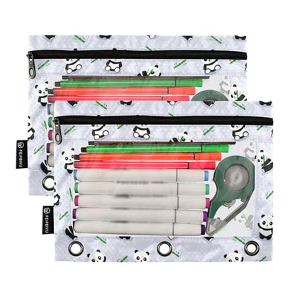 ZAZYXTJ Personalized Cute Panda Binder Pencil Pouchs 3 Ring with Zipper Clear Window Office Organizers bag for School Students Teacher Supplies 2 Pack - color: Panda