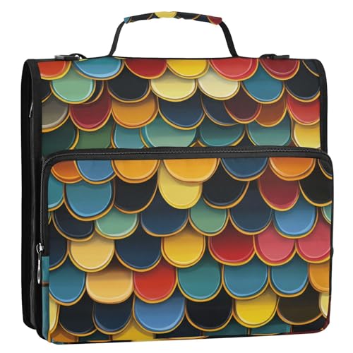 Colorful Fish Scales Zipper Binder 3 Ring 1.5 Inch School Binder Organizer with Shoulder Strap Handle File Folder Pockets Large Capacity Students Girl Boy Men Office Work - color: Colorful Fish Scales