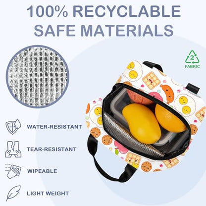 Cute Food Insulated Lunch Bag Reusable Cookies Eggs Lunch Box Women Men,Cooler Thermal Meal Tote for Kids School Student Picnic Office Work - color: Cute Food ,Cookies Eggs