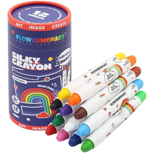 Lebze 12 Colors Toddler Crayons, Non Toxic Silky, Jumbo Washable Baby Coloring Tool, Large Size for Kids and Children, Safe Art School Supplies for Boys & Girls Flower Monaco - color: 12 Colors