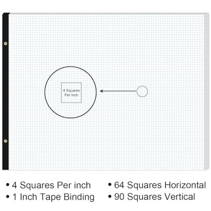 Large Engineering Graph Pad - 22" x 17" Grid Notepad, 4"x4" Graph Paper, 50 Sheets/100 Pages, 100 Gsm Graph Paper for Engineer Architect Designer Mathematician Draftsman - size: 22 x 17 Graph Paper Pad