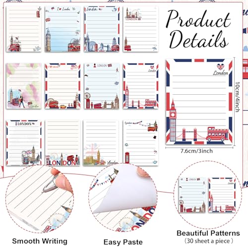 Wxiben London Sticky Notes with Pens - 24 Pcs London Travel Notepads England Ballpoint Pens Bulk British Flag Notes Black Ink Pen Souvenir Gifts for Home Traveler Study Office Party Favor - color: London