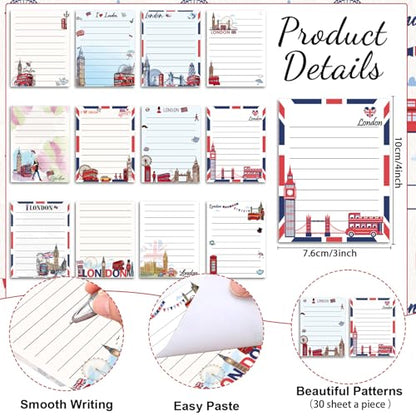 Wxiben London Sticky Notes with Pens - 24 Pcs London Travel Notepads England Ballpoint Pens Bulk British Flag Notes Black Ink Pen Souvenir Gifts for Home Traveler Study Office Party Favor - color: London