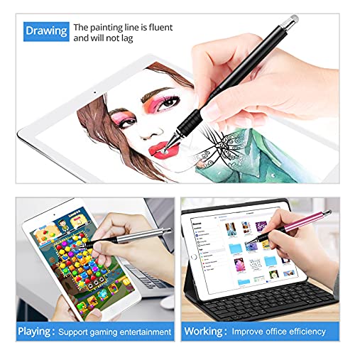 Capacitive Stylus Pen (4 Pack), Universal Stylist Pens 2 in 1 Precision Series Fine Point Disc Touch Screen for iPhone/iPad/Android/Tablet and All Screens - color: Black/Silver/RoseGold/InkGreen