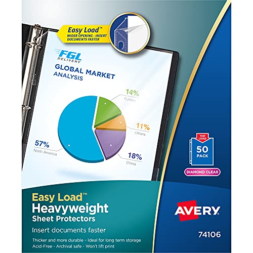 Avery Diamond Clear Heavyweight Sheet Protectors, Easy Load, 50 Document Protectors (74106) - style: 50 Pack