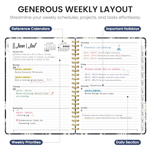 Planner 2026-2027, Academic Year Weekly and Monthly Calender Planner, from Jul 2026 - Jun 2027, Spiral Bound School Planning Book, Perfect for Teacher, Student, Women & Men, A4 (8.5" x 11"), Midnight Jellyfish - color: G-Midnight Jellyfish, size: (8.5"x11